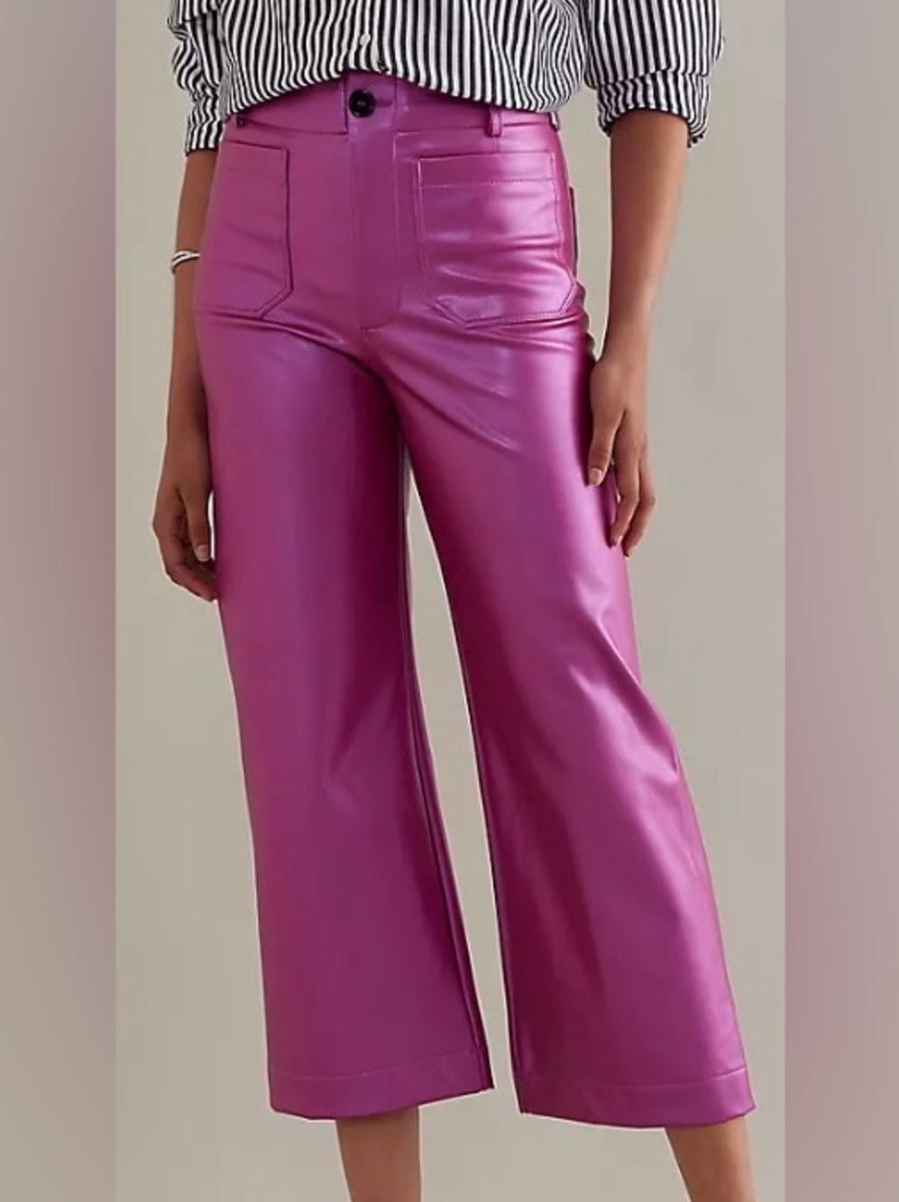 Anthropologie Maeve Colette cropped Faux Leather Wide Leg Pants Hot Pink 29